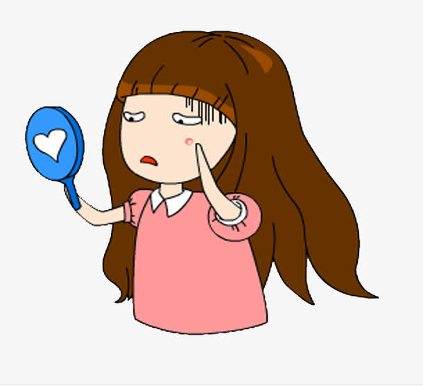 卡通女孩照镜子捂脸免抠