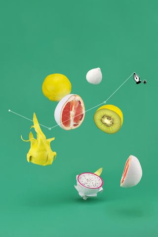 绿色背景卡通水果钢笔