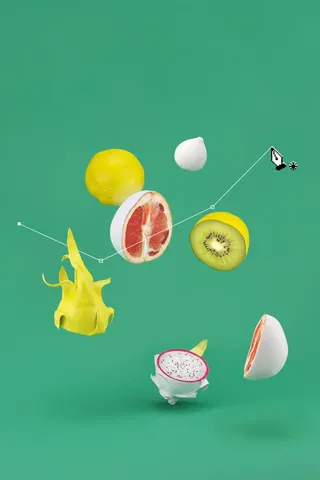 绿色背景卡通水果钢笔