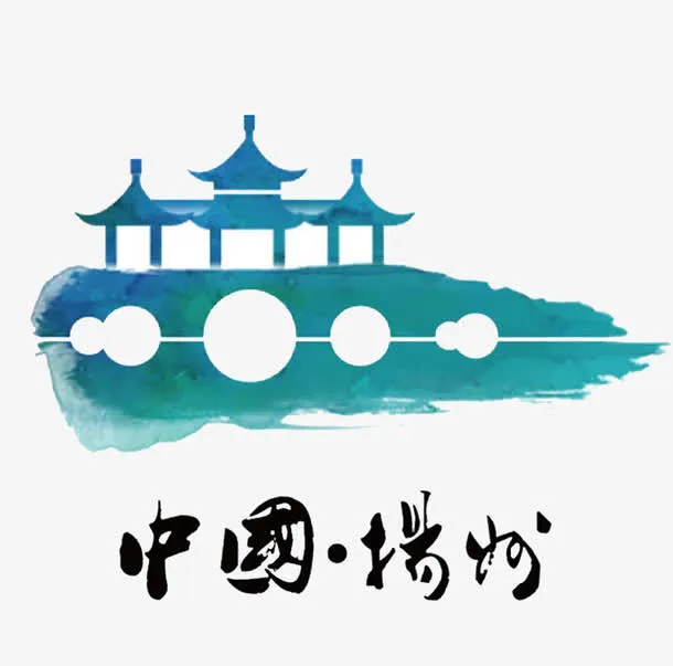 中国扬州绿色五亭桥水彩画免抠