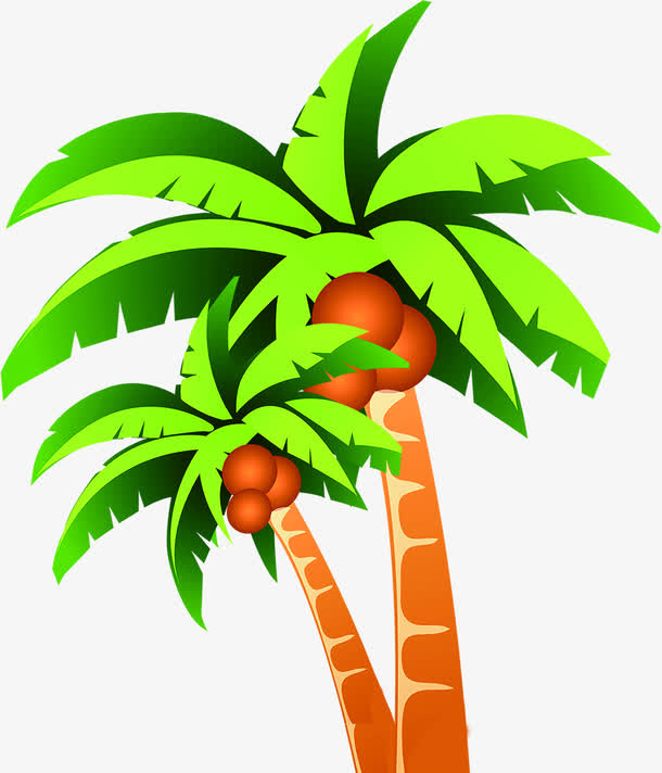 手绘绿色夏季椰林免抠