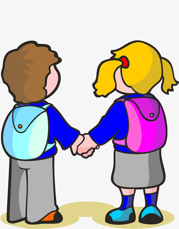手拉手背书包的两个小学生免抠