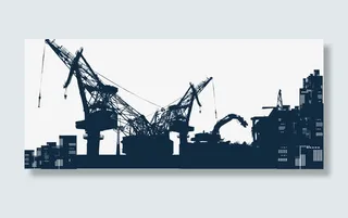 矢量城市建筑工地吊车剪影免抠