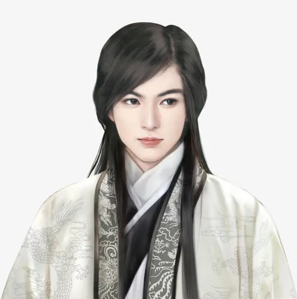 古风立绘白衣黑发忧郁男子免抠