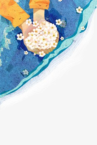 插画手捧花朵春日装饰免抠