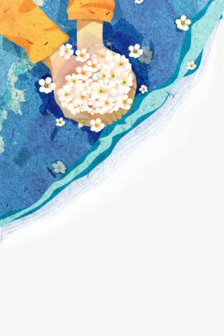 插画手捧花朵春日装饰免抠