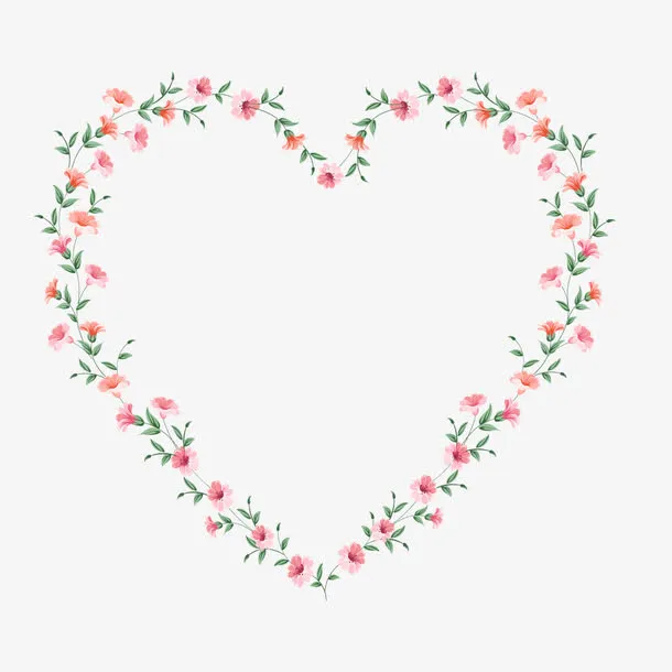 手绘粉嫩心形花朵边框免抠