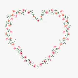 手绘粉嫩心形花朵边框免抠