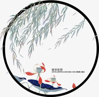 圆圈边框柳枝 荷叶荷花免抠
