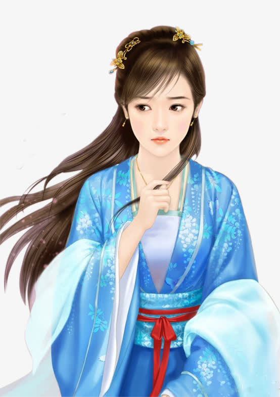 彩绘立绘蓝衣服清纯美女免抠