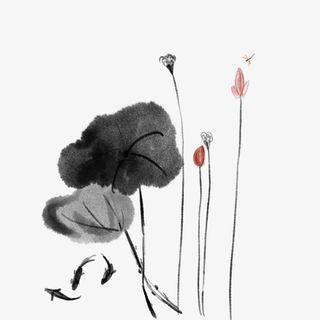 中国风荷花荷叶元素免抠