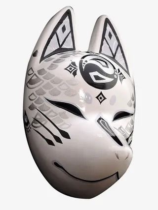 侧面黑白鱼鳞纹日式狐狸面具免抠