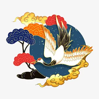 国潮仙鹤祥云国风元素中国风免抠