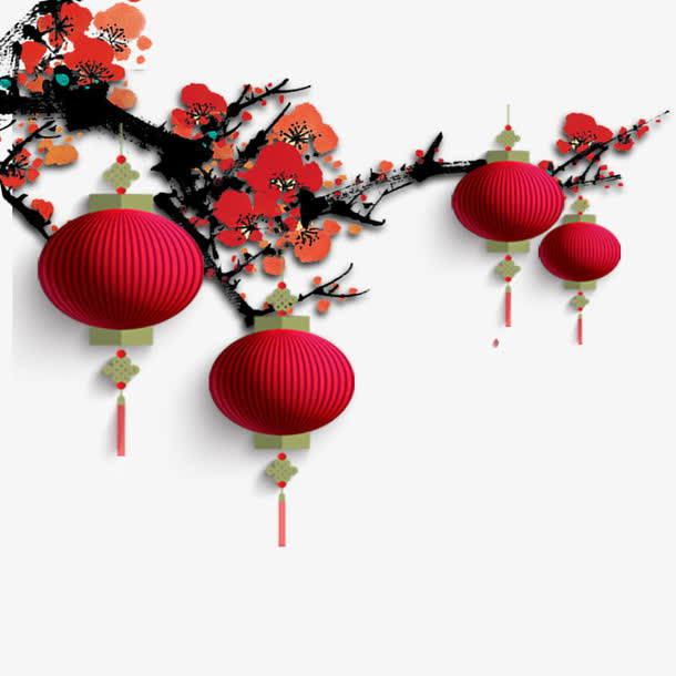 灯笼 红梅 喜庆 春节免抠
