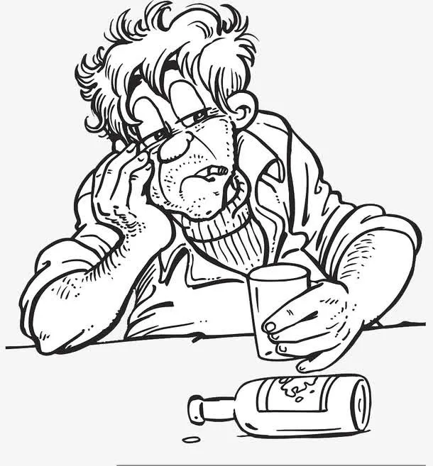 黑白插图喝醉酒烦恼的人免抠