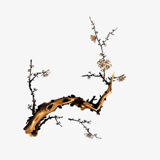 水墨古风树枝梅花装饰免抠