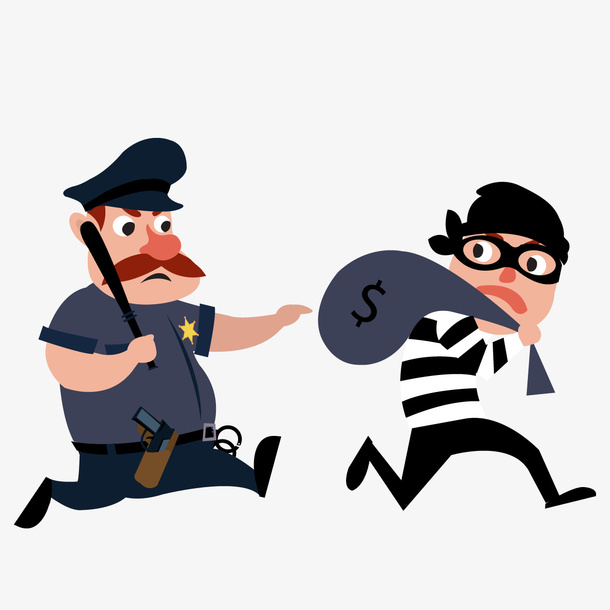 卡通手绘警察抓小偷免抠手绘/卡通卡通元素