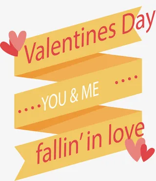 黄色旋转彩带情人节标签免抠