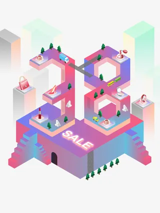 节日促销商场2.5D立体插画免抠