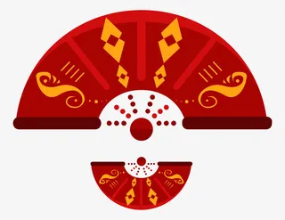 红色中国风古风扇子免抠