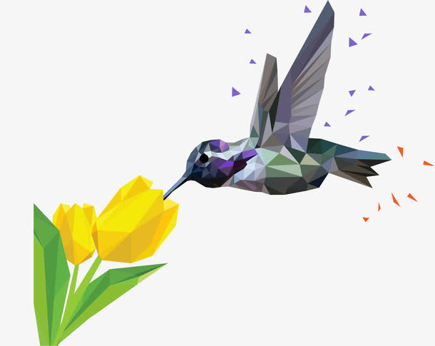 抽象低多边形蜂鸟免抠