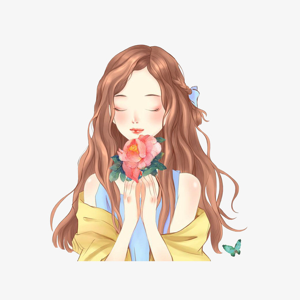 拿着鲜花的漂亮女孩免抠