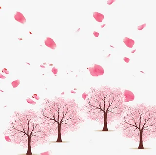 漫天樱花和树林免抠