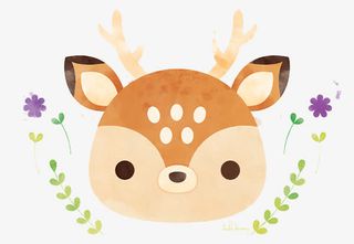 手绘水彩梅花鹿头免抠