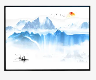 家居装饰中国风水墨挂画免抠