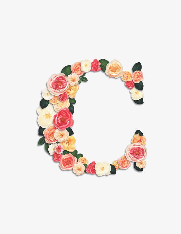 鲜花拼字母C免抠