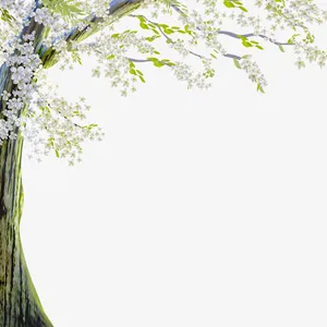 白色梦幻鲜花大树装饰图案免抠
