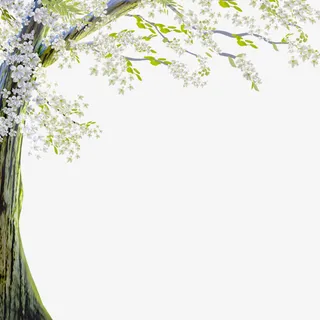 白色梦幻鲜花大树装饰图案免抠