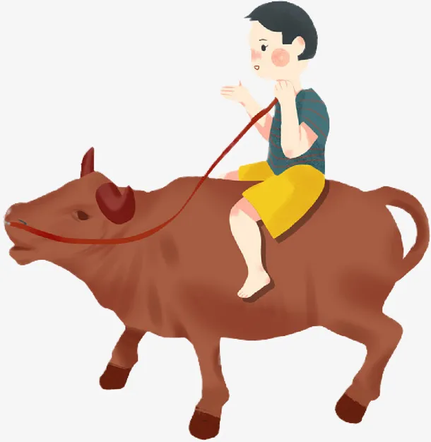现代骑牛的小孩免抠