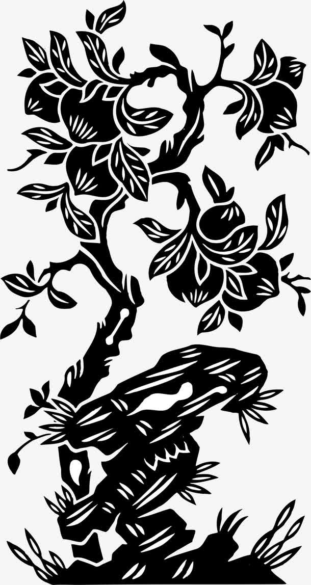 传统古典花纹花树素材免抠