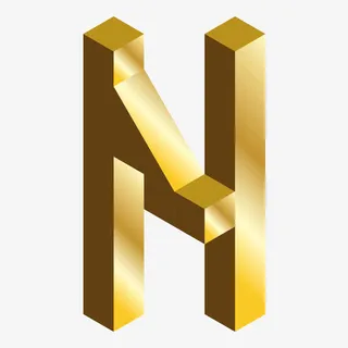 金色c4d英文字母N立体艺术字免抠