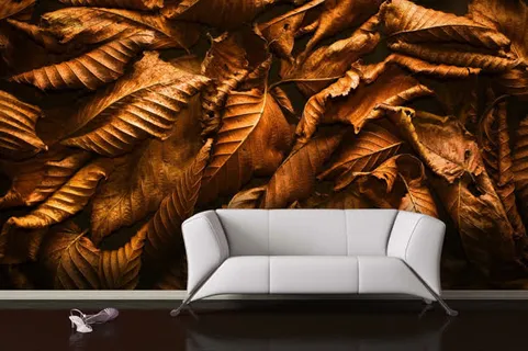 黄色卷曲枯叶白色沙发海报背景