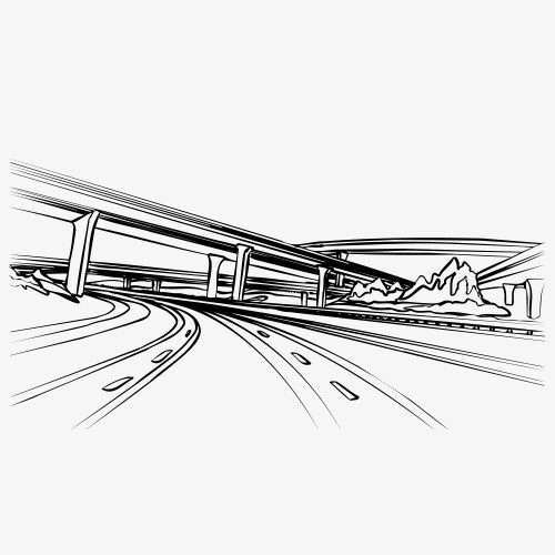 手绘高架桥线稿免抠