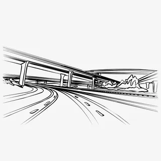 手绘高架桥线稿免抠