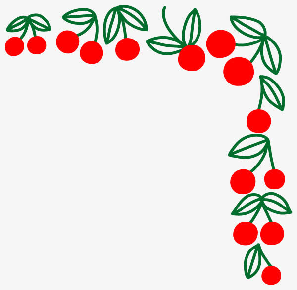 红色果实樱桃绿叶边角装饰边框免抠
