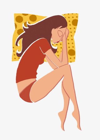 卡通插图卷曲身体睡着的女孩免抠