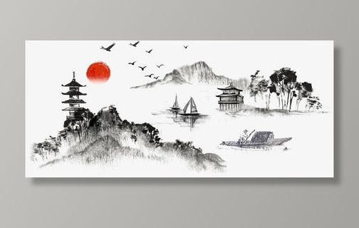 水墨山水风景画素材免抠手绘/卡通手绘元素