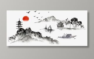 水墨山水风景画素材免抠手绘/卡通手绘元素