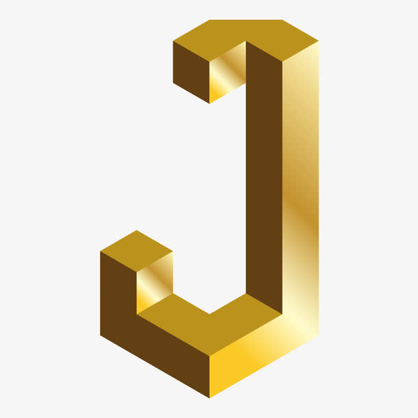 金色c4d英文字母J立体艺术字免抠