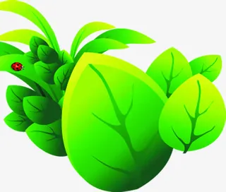 绿色树丛和左侧叶子上红色瓢虫免抠