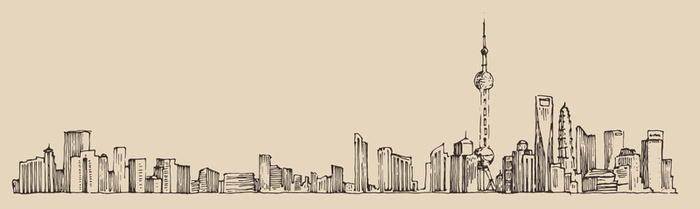 手绘城市风景banner背景高清