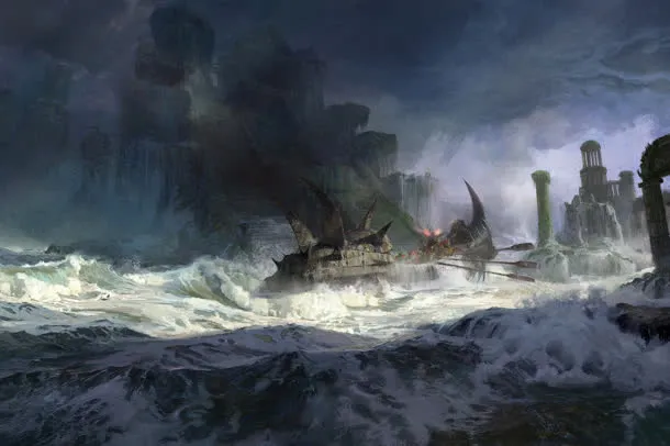 环境渲染天空海面战争帆船免抠