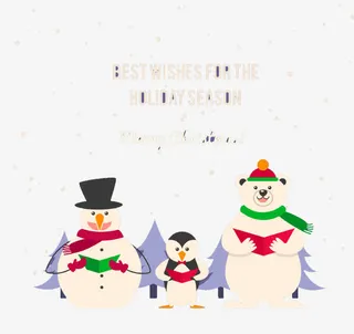 卡通动物圣诞祝福卡矢量素材免抠