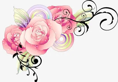 红色唯美手绘花朵免抠
