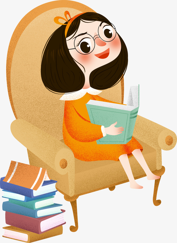 可爱卡通读书日孩子阅读插画免抠