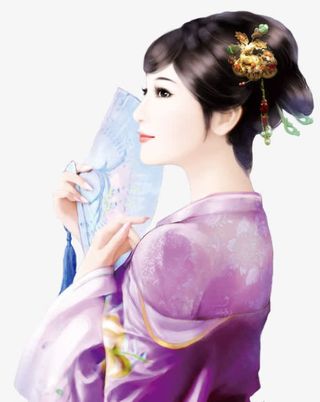 手绘古风白扇子小家碧玉免抠